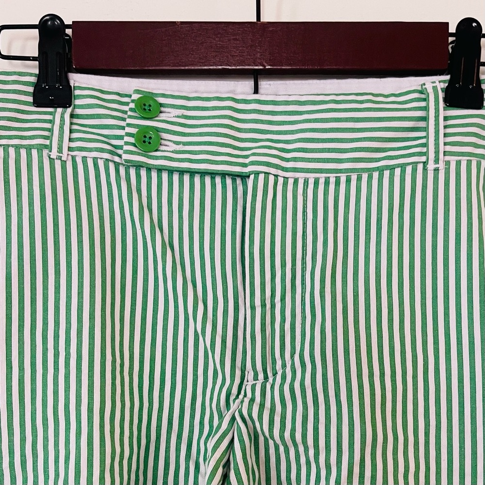 BANANA REPUBLIC Ryan Green White Pinstriped Button Short With Belt Loops Size 12 - Picture 5 of 10